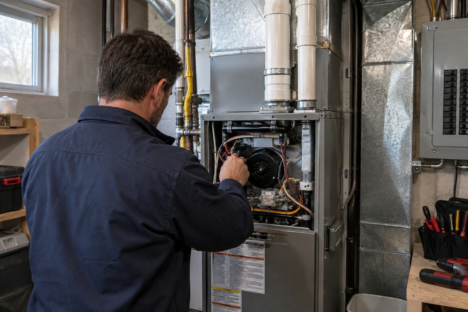 HVAC technician checking a furnace